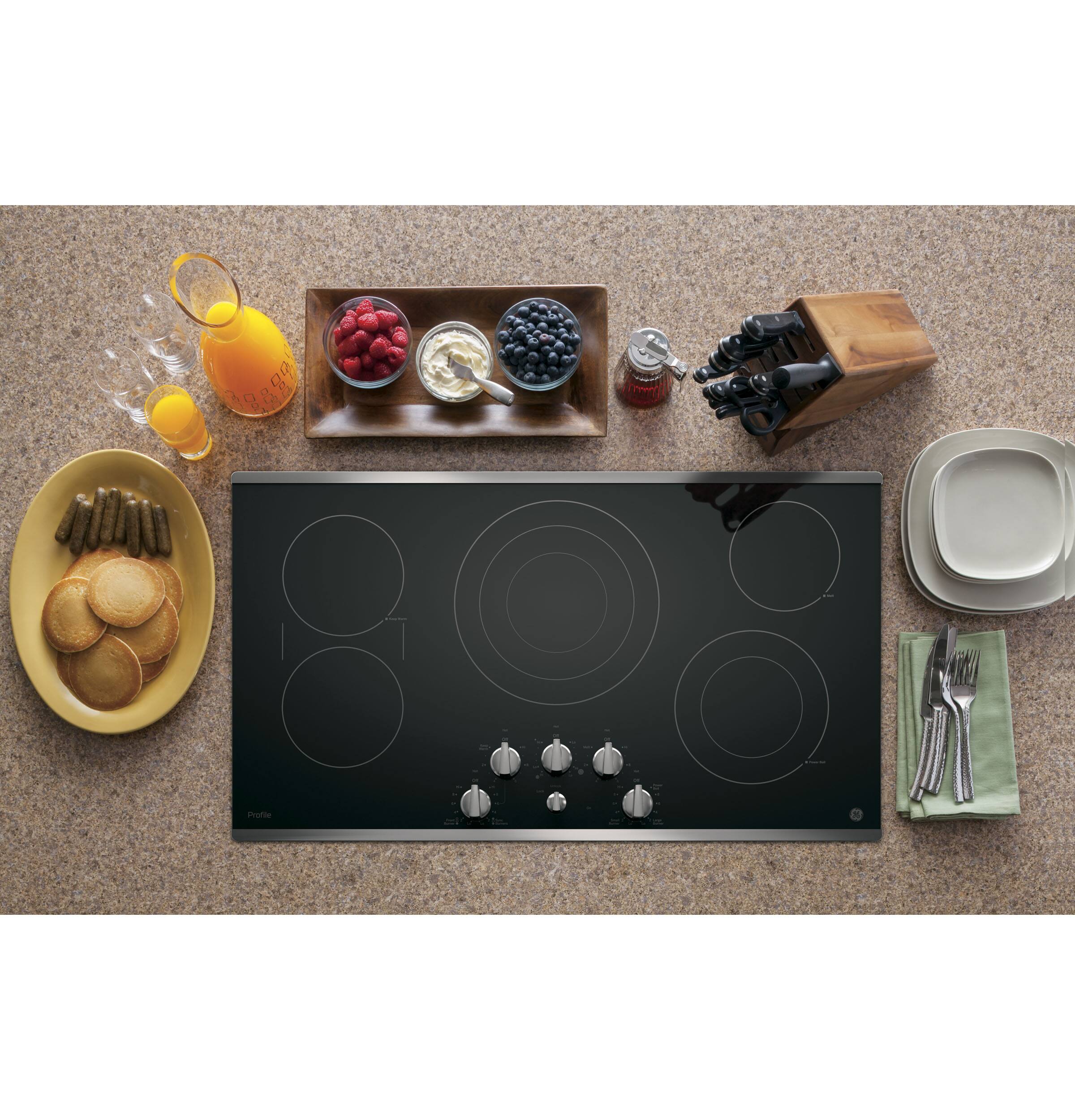 GE - Profile Series 36" Built-In Electric Cooktop - Stainless Steel-on-Black - Alt_View_Standard_11