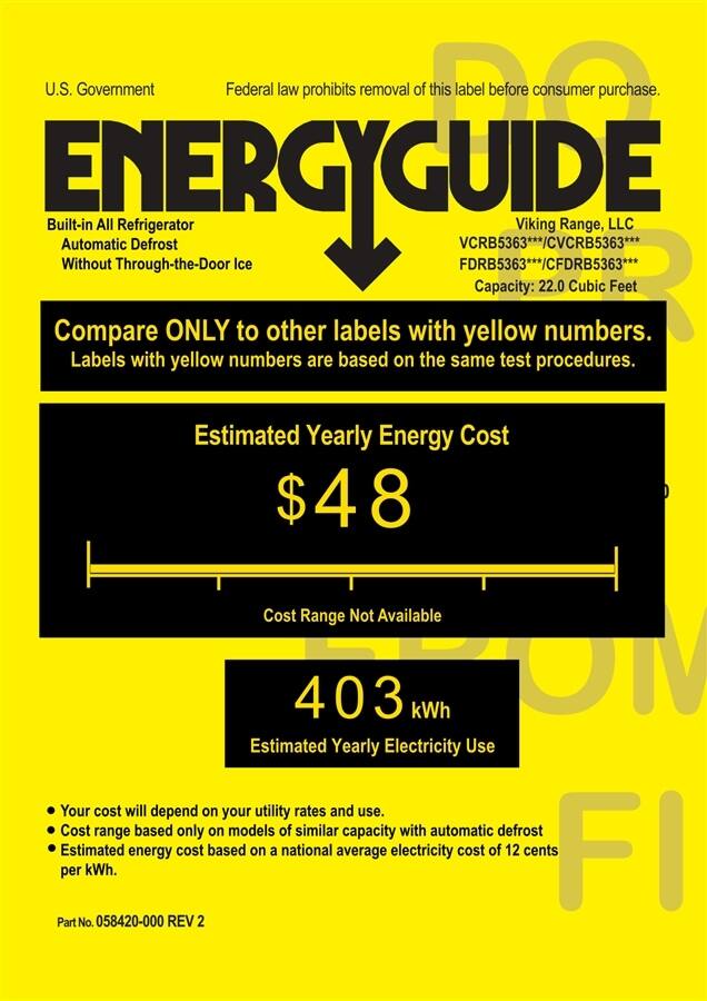 Viking - Professional 5 Series Quiet Cool 22.8 Cu. Ft. Refrigerator - Stainless steel - Energy_Guide