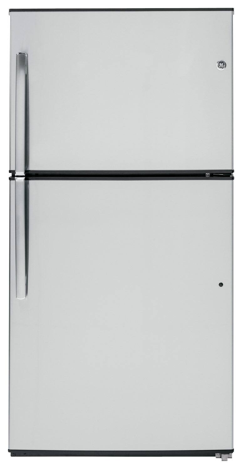 GE - 21.2 Cu. Ft. Top-Freezer Refrigerator - Stainless steel - Front_Standard