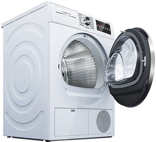 Bosch - 800 Series 4.0 Cu. Ft. 15-Cycle High-Efficiency Compact Electric Dryer - White/Chrome - Angle_Standard