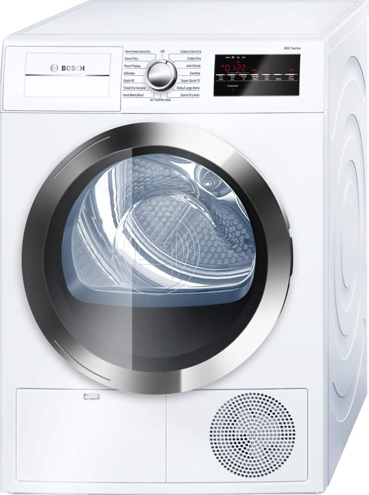 Bosch - 800 Series 4.0 Cu. Ft. 15-Cycle High-Efficiency Compact Electric Dryer - White/Chrome - Front_Zoom