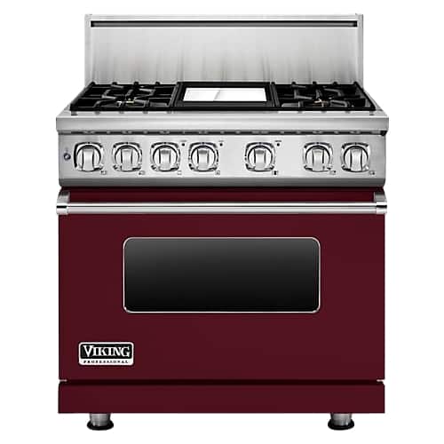 Viking - Professional 7 Series 5.6Cu. Ft. Self-Cleaning Freestanding Dual Fuel Convection Range - Burgundy - Front_Standard