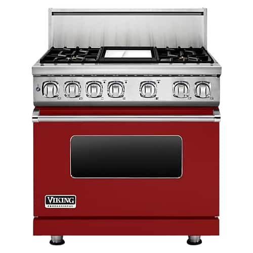 Viking - Professional 7 Series 5.6Cu. Ft. Self-Cleaning Freestanding Dual Fuel Convection Range - Apple red - Front_Standard