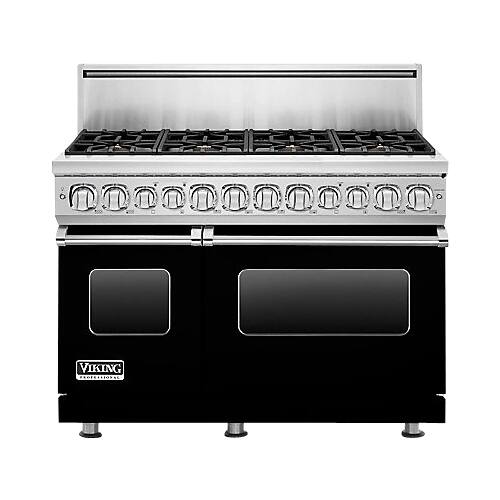 Viking - Professional 7 Series 48-inch 7.3 Cu. Ft. Self-Cleaning Freestanding Double Oven Dual Fuel Convection Range - Black - Front_Standard