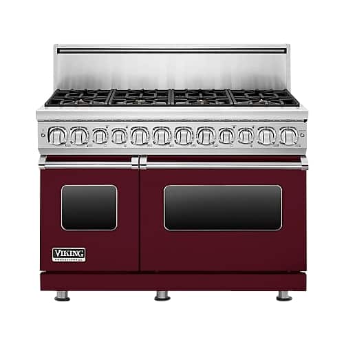Viking - Professional 7 Series 48-inch 7.3 Cu. Ft. Self-Cleaning Freestanding Double Oven Dual Fuel Convection Range - Burgundy - Front_Standard