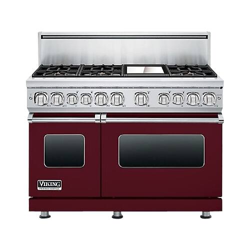 Viking - Professional 7 Series 6.3 Cu. Ft. Self-Cleaning Freestanding Double Oven Dual Fuel Convection Range - Burgundy - Front_Standard