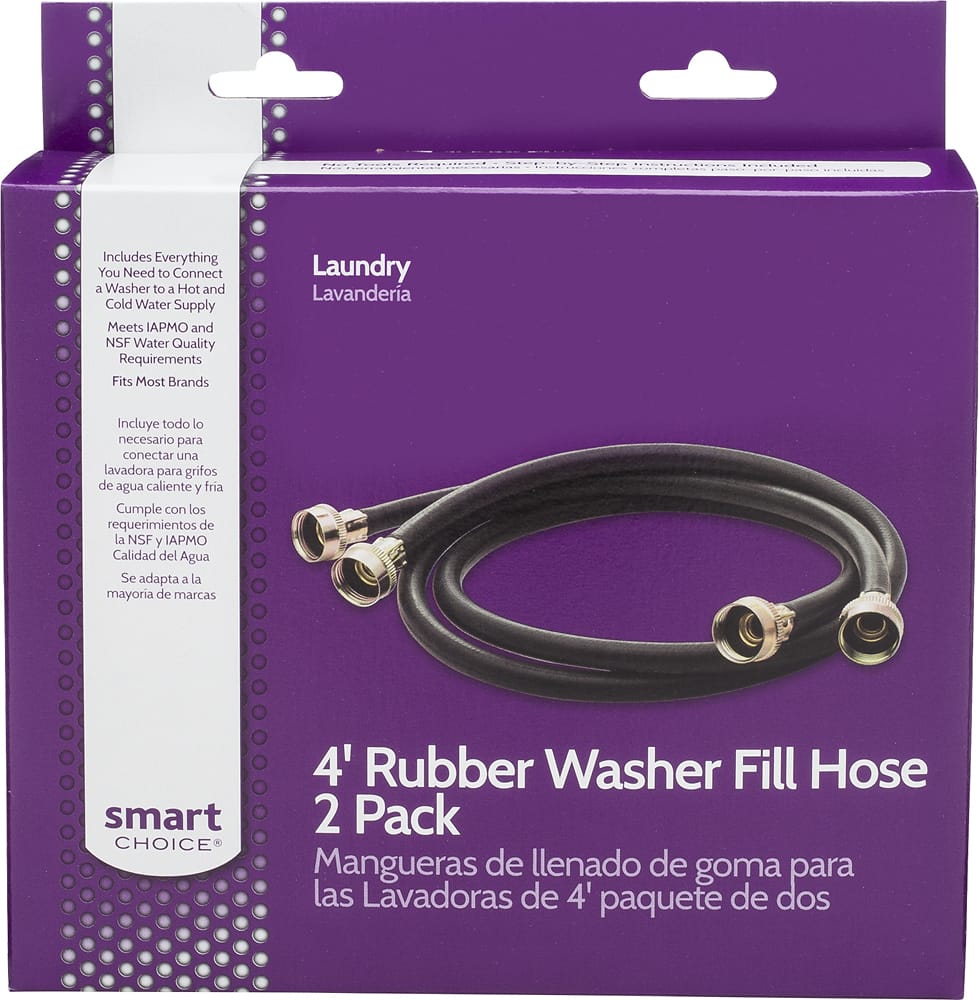 Smart Choice - 4' Rubber Washer Hose (2-Pack) Required for Hook-Up - Black - Front_Zoom