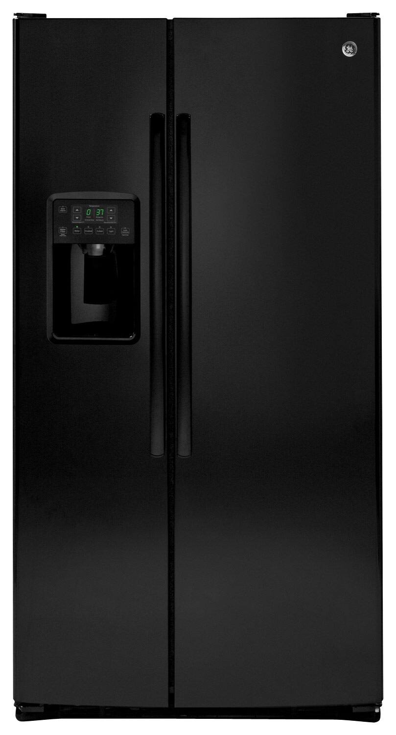 GE - 25.4 Cu. Ft. Side-by-Side Refrigerator - High-Gloss Black - Front_Standard