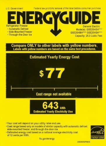 GE - 25.4 Cu. Ft. Side-by-Side Refrigerator with Thru-the-Door Ice and Water - Stainless steel - Energy_Guide