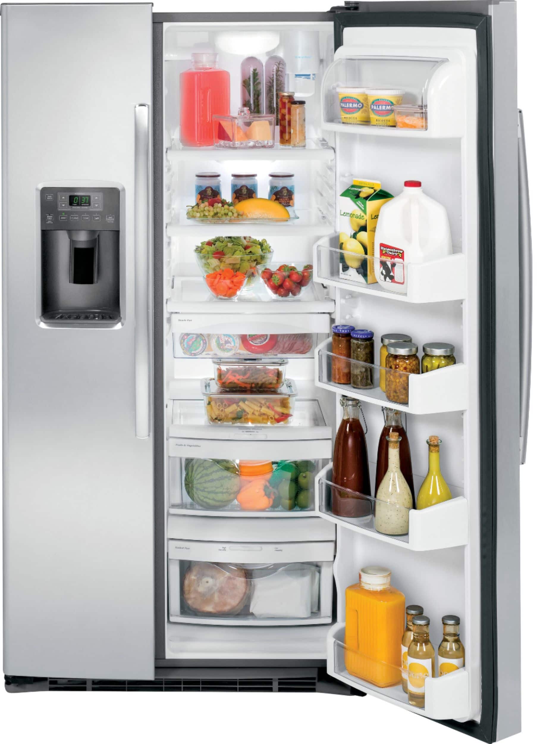 GE - 25.4 Cu. Ft. Side-by-Side Refrigerator with Thru-the-Door Ice and Water - Stainless steel - Alt_View_Standard_11