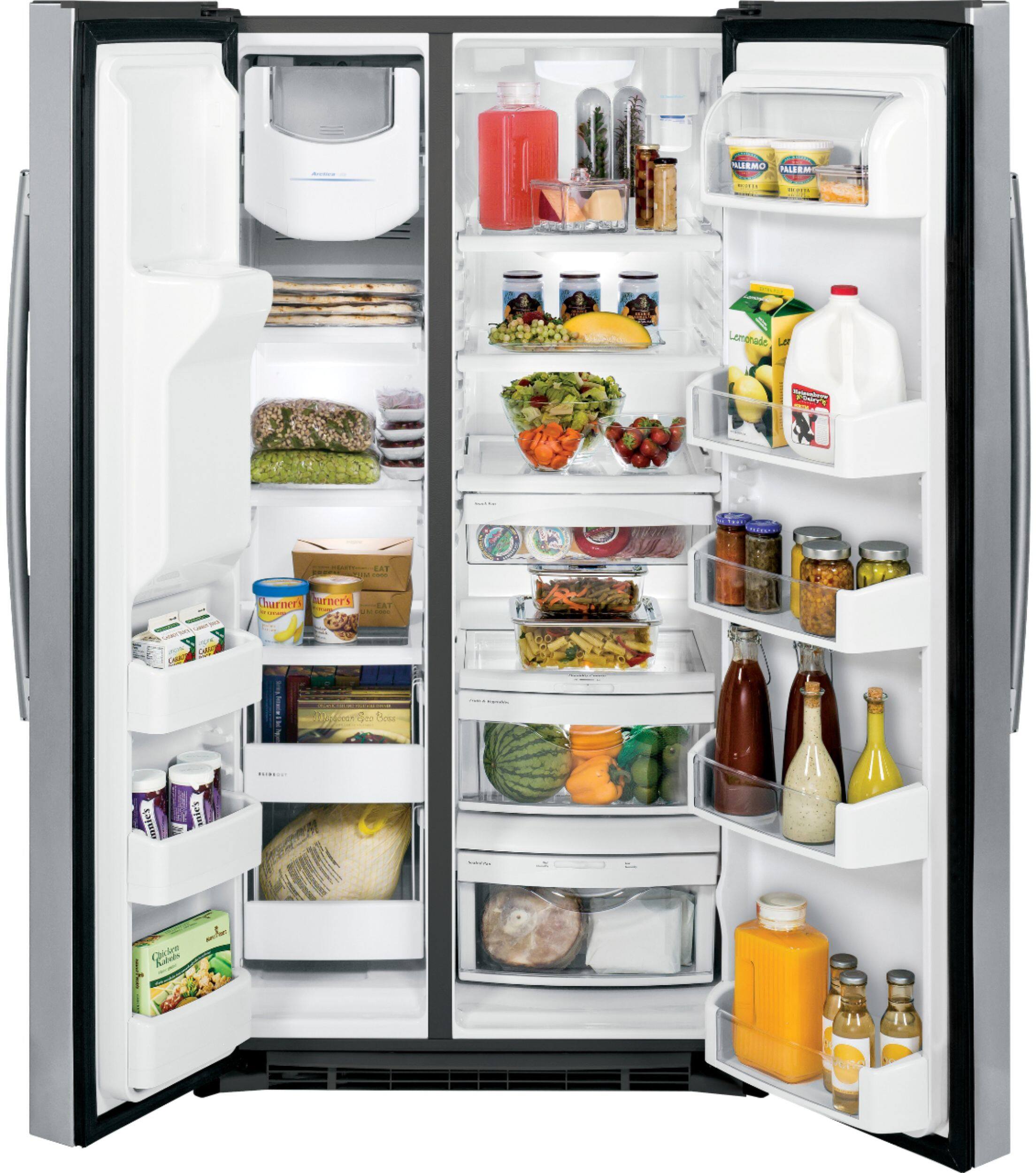 GE - 25.4 Cu. Ft. Side-by-Side Refrigerator with Thru-the-Door Ice and Water - Stainless steel - Alt_View_Standard_1