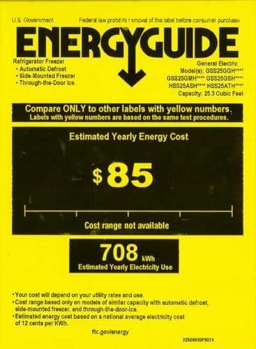 GE - 25.4 Cu. Ft. Side-by-Side Refrigerator with Thru-the-Door Ice and Water - Slate - Energy_Guide