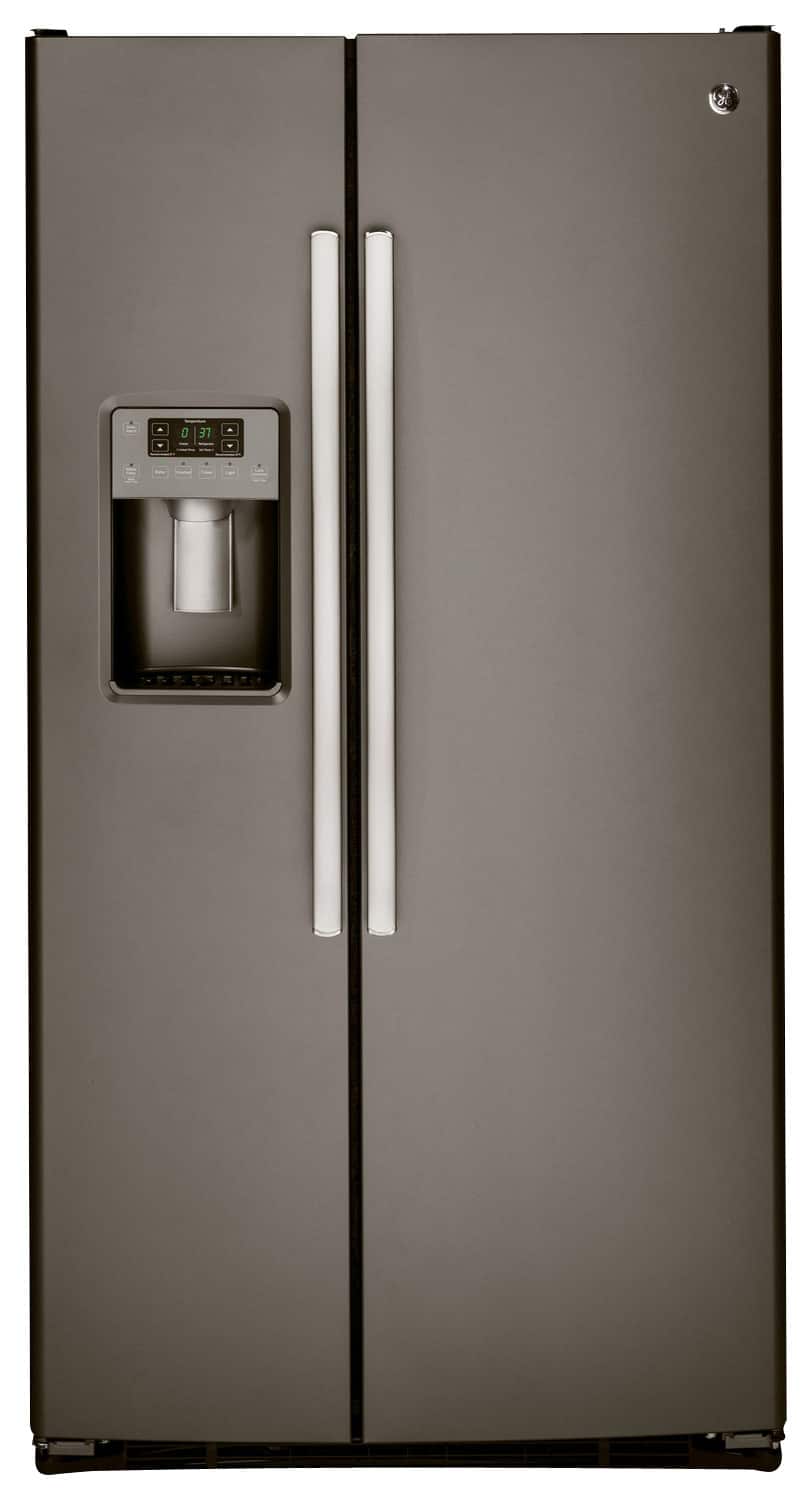 GE - 25.4 Cu. Ft. Side-by-Side Refrigerator with Thru-the-Door Ice and Water - Slate - Front_Standard