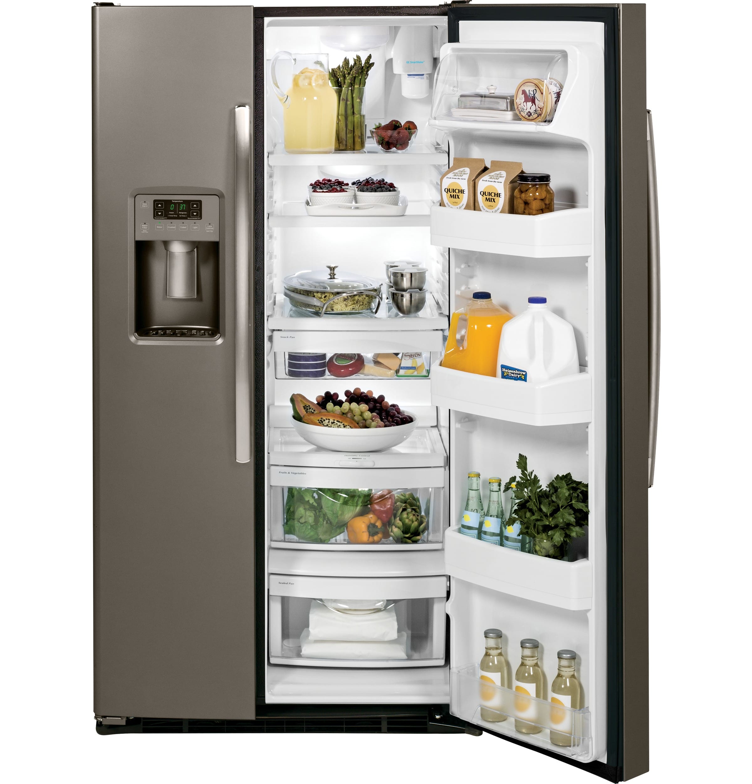 GE - 25.4 Cu. Ft. Side-by-Side Refrigerator with Thru-the-Door Ice and Water - Slate - Alt_View_Standard_11