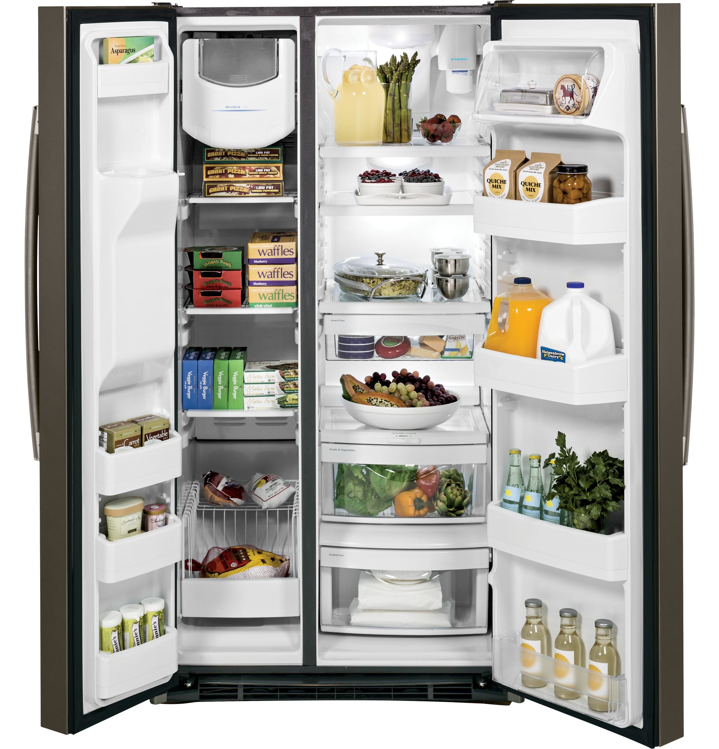 GE - 25.4 Cu. Ft. Side-by-Side Refrigerator with Thru-the-Door Ice and Water - Slate - Alt_View_Standard_12