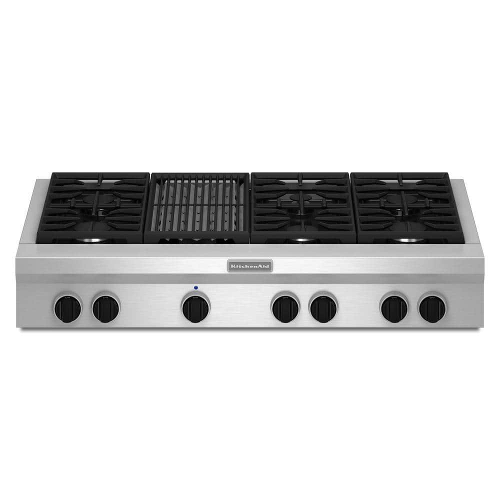 Kitchenaid 48 Built In Gas Cooktop Stainless Steel At Pacific S Kitchenaid 48 Built In Gas Cooktop Stainless Steel Front Zoom