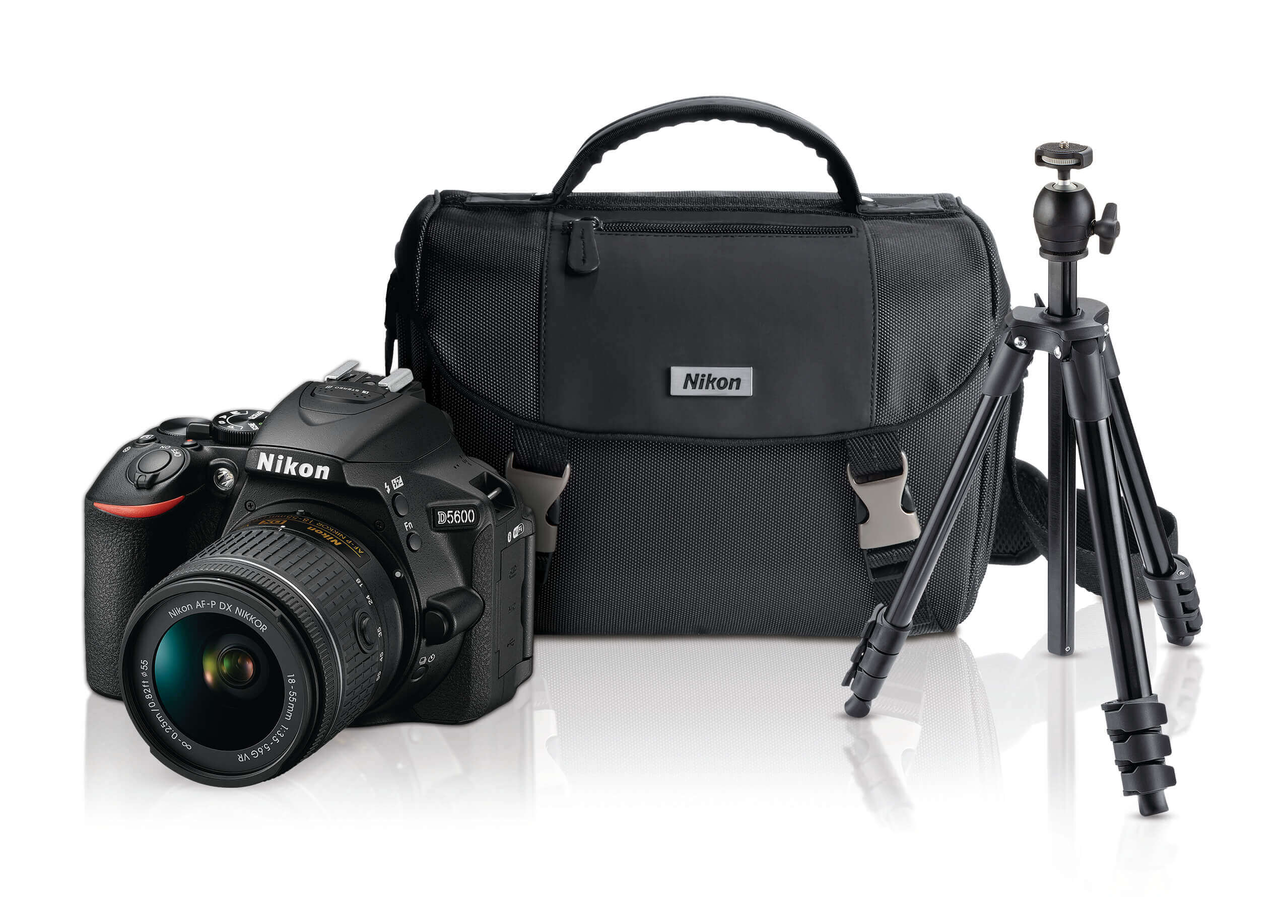 Nikon – Kit Cámara DSLR 5600 + Tripie + Case + SD 16GB – Negro