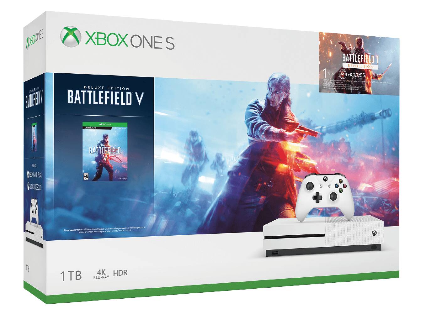 Xbox One S - Consola 1 TB Battlefield V - Blanca - código descargable de Gears of War 4 de regalo