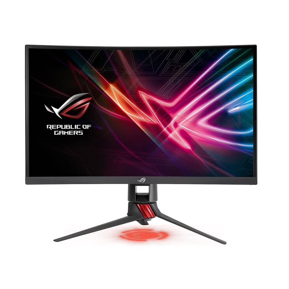 Asus - Monitor LED curvo de gaming de 27" - Gris/Rojo