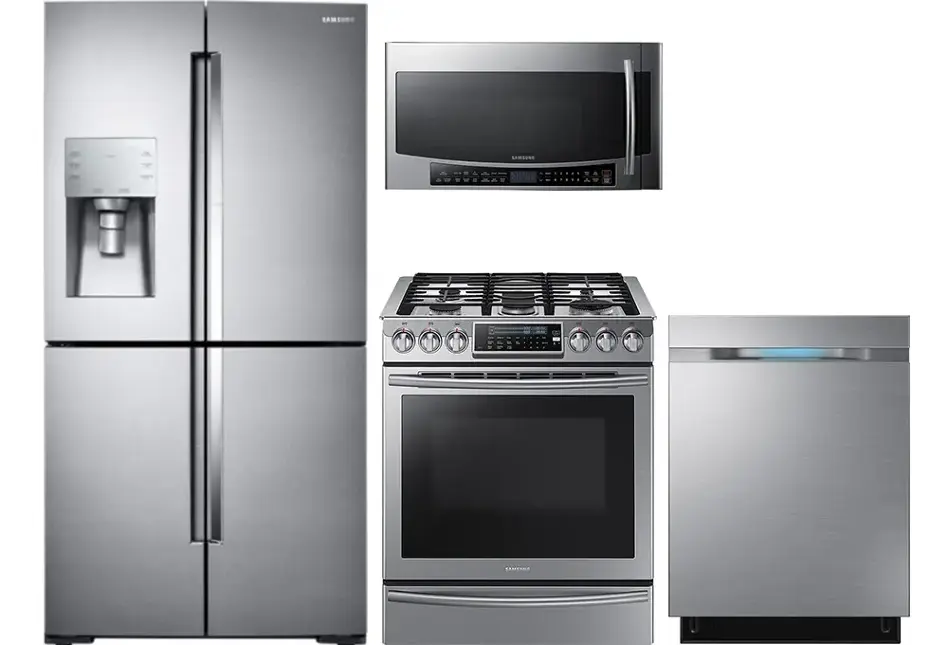 Refrigerator, range, dishwasher, microwave