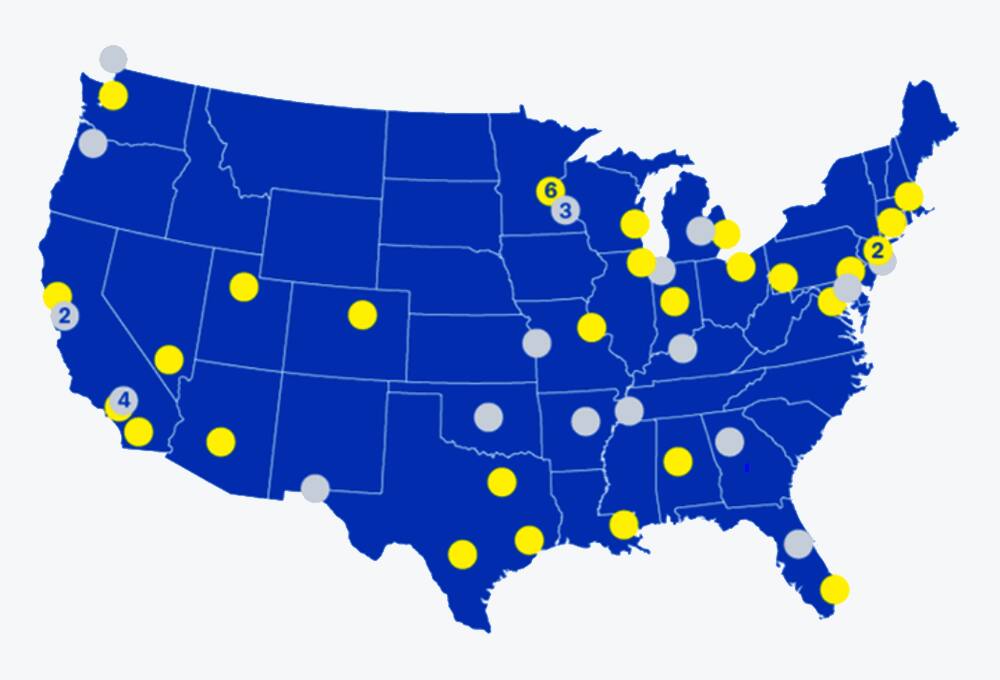 100 + Tech centers planned map