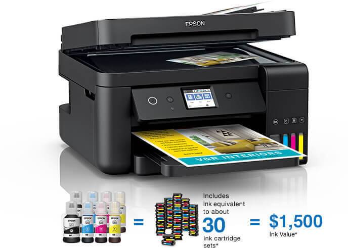 All-in-one printer. ET-4750 includes ink equivalent to about 30 ink cartridge sets, see footnote. Equal to $1,500 ink value, see footnote.