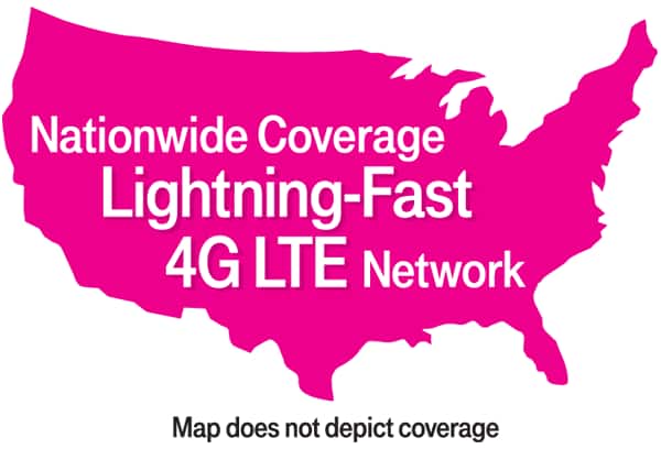 Nationwide coverage, lightning-fast 4G L T E network, map does not depict coverage