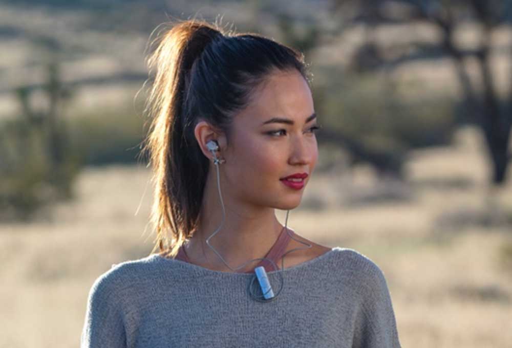 Woman using headphones