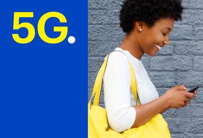 5G. Woman talking on phone