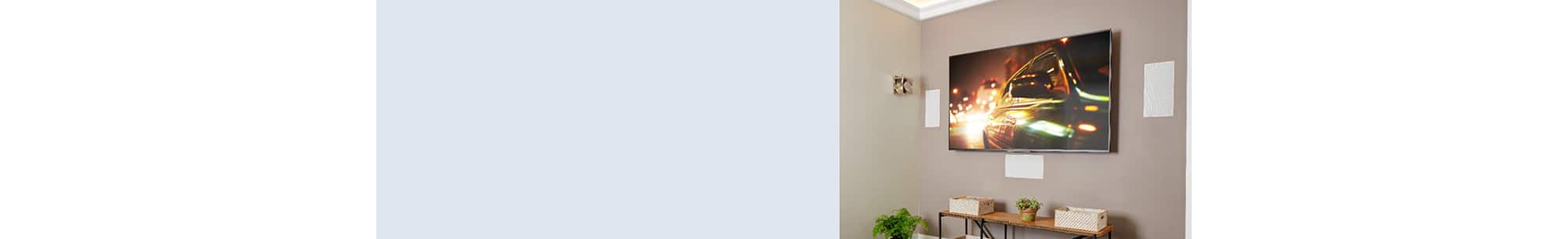 Room with TV and in-wall speakers