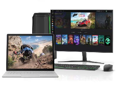 Gaming desktop, monitor and laptop