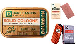 Solid cologne balm, bar of soap and soap on a rope bundle