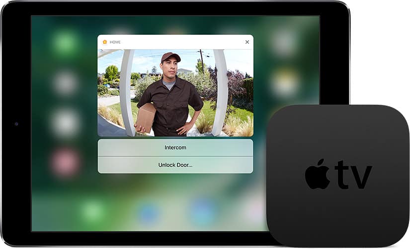 iPad displaying doorbell camera, Apple TV