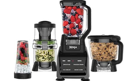 Blender, single-serve cup, food processor, auto-spiralizer