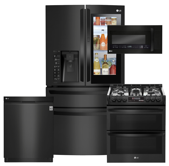 Dishwasher, refrigerator, microwave, range