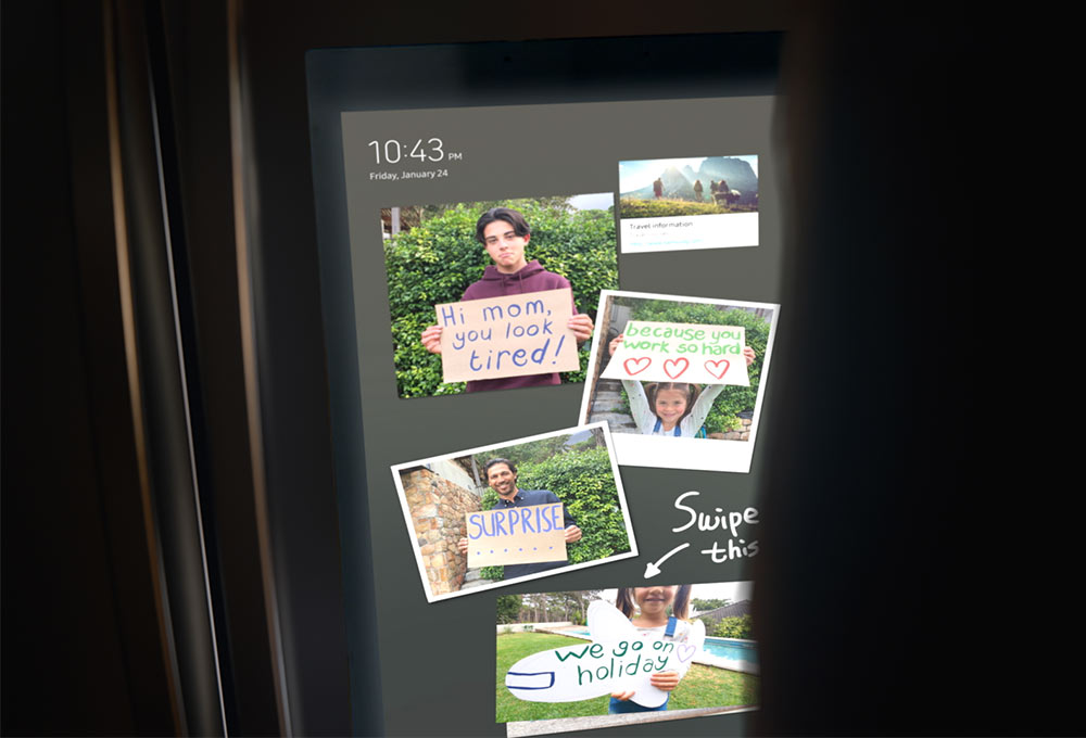 Refrigerator's touch screen with photos on it