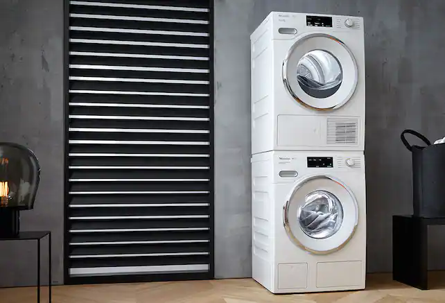 Stacked washer and dryer.