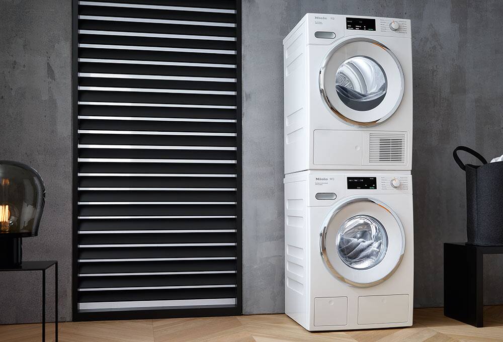 Stacked washer and dryer.