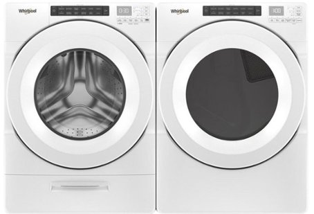 White front-loading washer and dryer with white doors