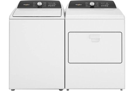 White top-loading washer and dryer