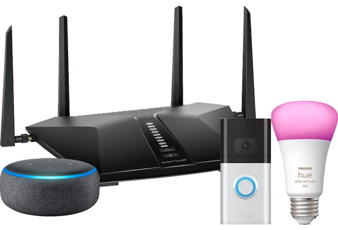 Router, smart bulbs, video doorbell, smart speaker