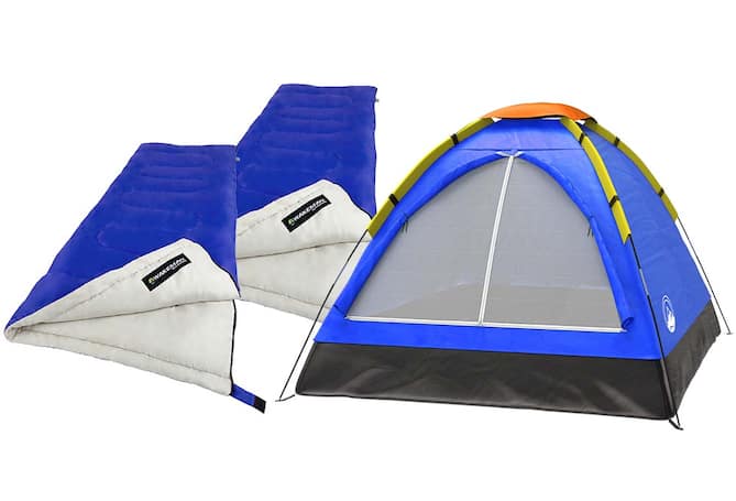 Tent and sleeping bags.