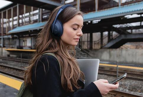 Woman wearing headphones