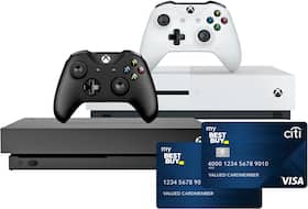 Video game console and controller, credit card