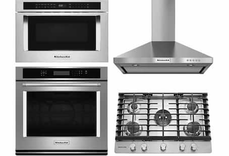 Wall oven, cooktop, range hood, microwave drawer