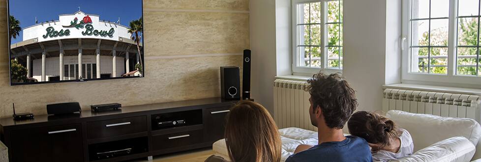 Home theater, family watching TV