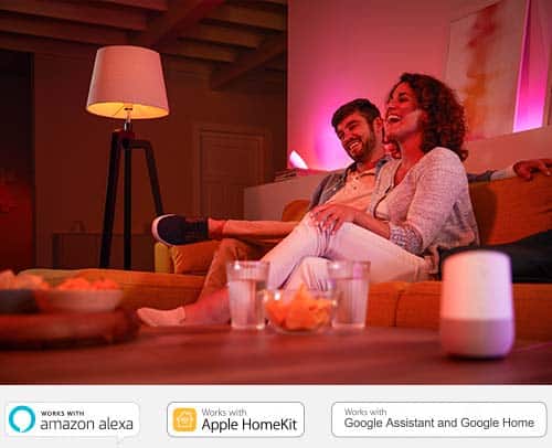 Smart lighting and voice assistant, works with Amazon Alexa, works with Apple HomeKit, works with Google Assistant and Google Home
