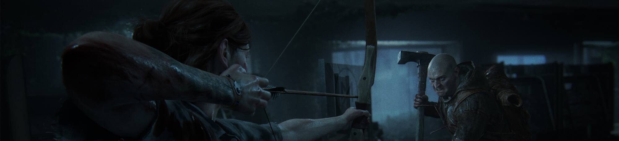 Man with ax attacking woman with bow and arrow