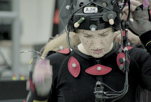Woman in motion capture suit
