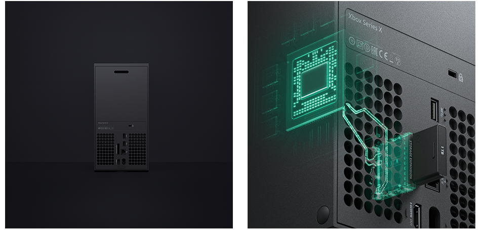 Video game console with storage card plugged in